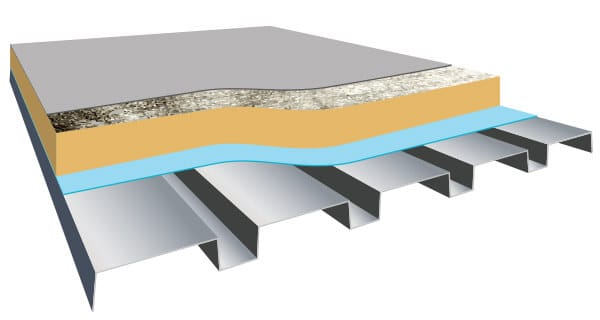 Metal deck, PVC membrane, foil-faced insulation